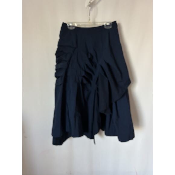 Dries Van Noten Skirt 34 XS Blue Knee Asymmetrical Taffeta Pintucked Designer - Picture 4 of 9